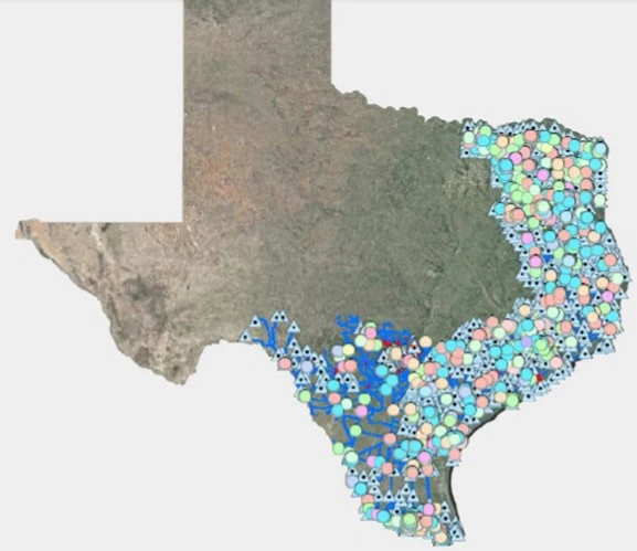 A map of Texas containing TxDOT Curb Ramps Roughly 80k ramps